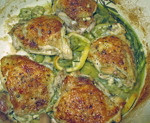 Mediterranean Skillet Roasted Chicken Thighs