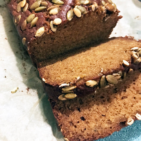 Slices of rich, moist pumpkin bread loaf