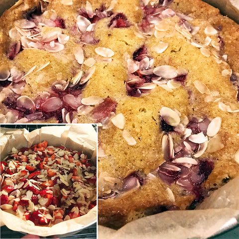 This moist, strawberry laden cake is a great spring dessert