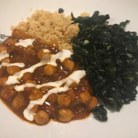 Harissa ChickPeas with Couscous and Greens