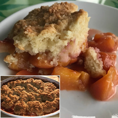 Melt in your mouth peaches and tender cobbler topping