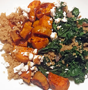 Roasted Sweet Potatoes with Kale and Quinoa