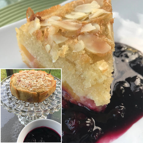 Peach Cake with Blueberry Sauce